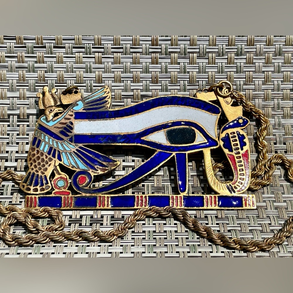 Vintage Egyptian Udjat Eye of Horus large enamel statement necklace - Picture 1 of 5
